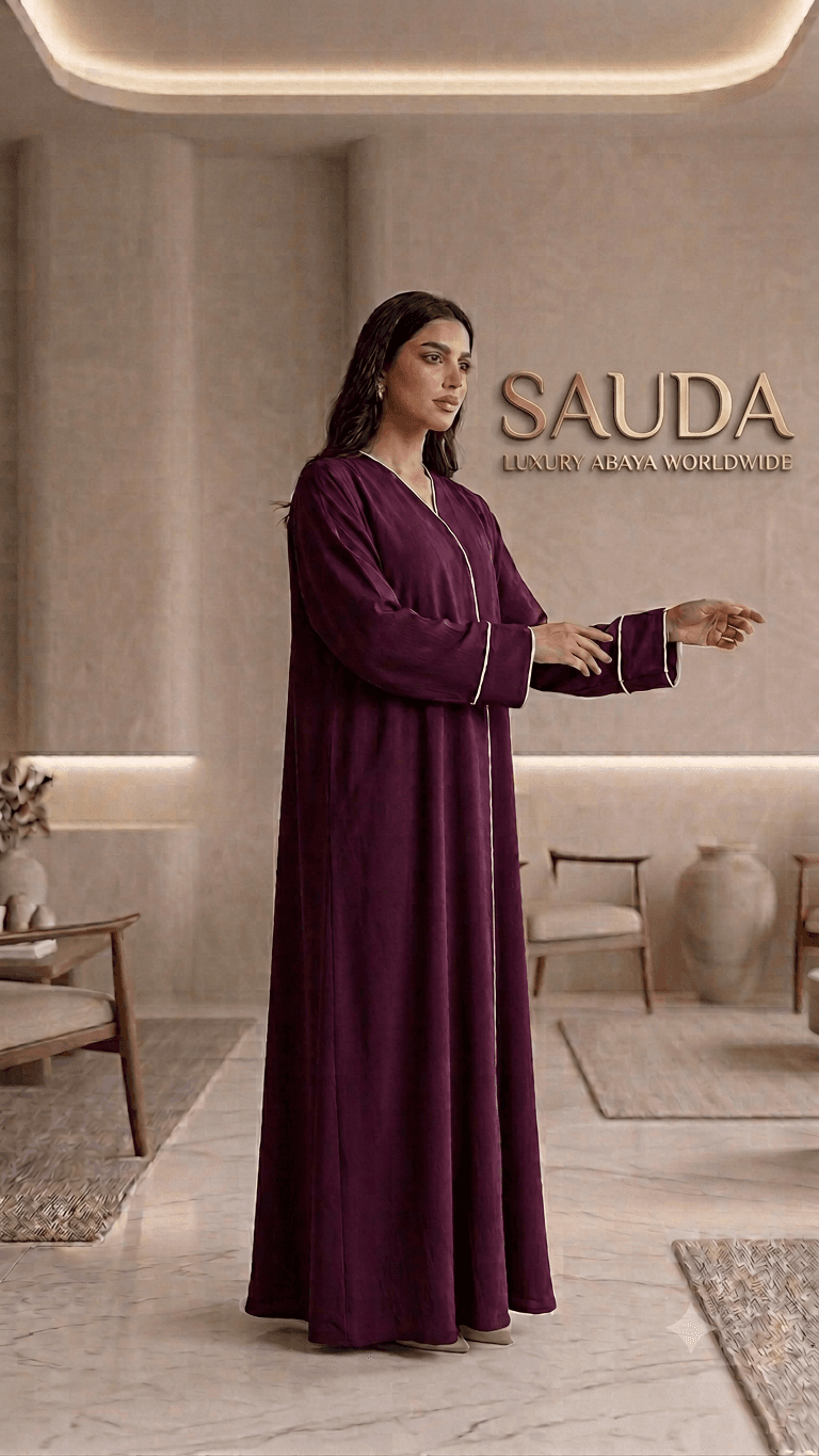 Luxury Premium Nida Abaya – Deep Plum - Luxury Abaya Couture