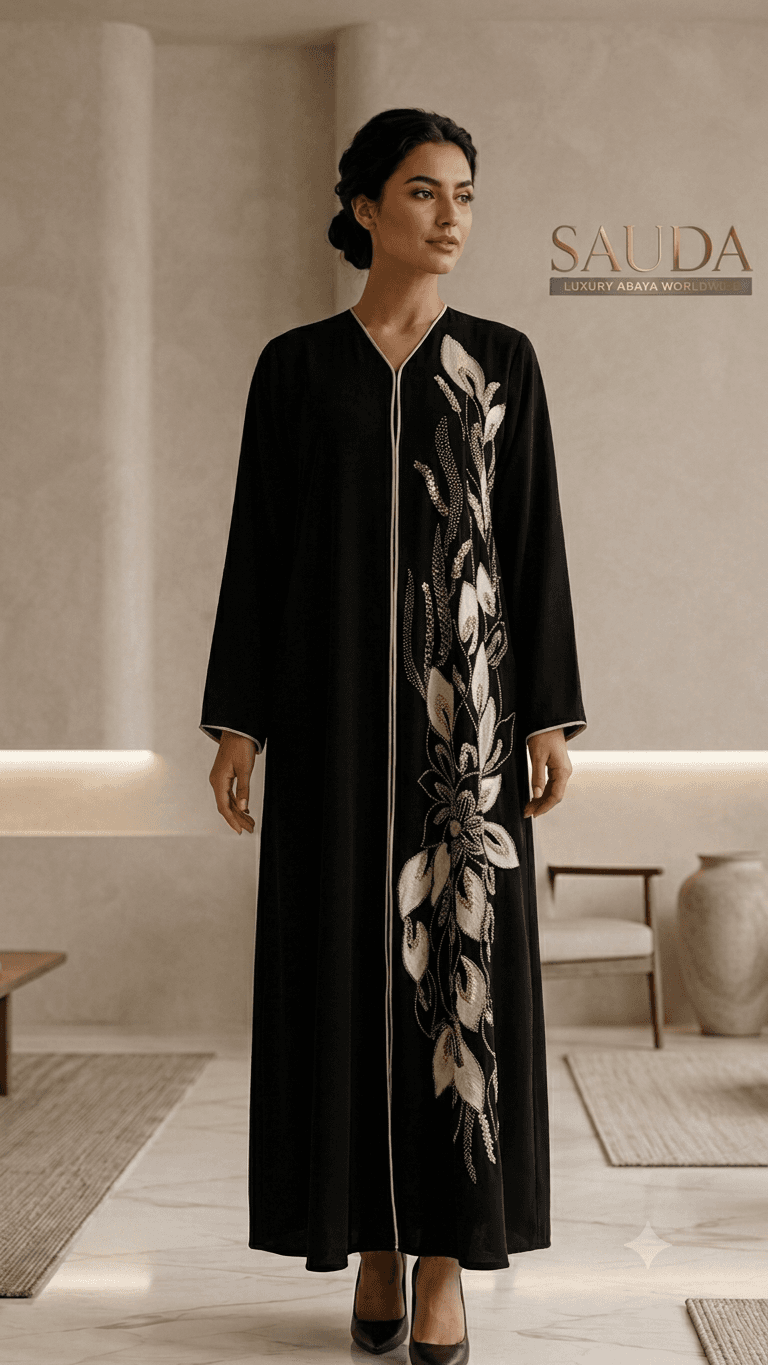 SAUDA — Luxury Designer Abaya with Handcrafted Embroidery - Luxury Abaya Couture