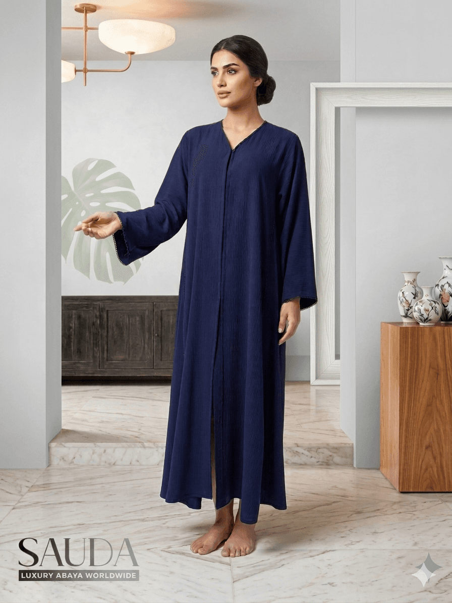 Exquisite Midnight Blue Textured Abaya - Luxury Abaya Couture