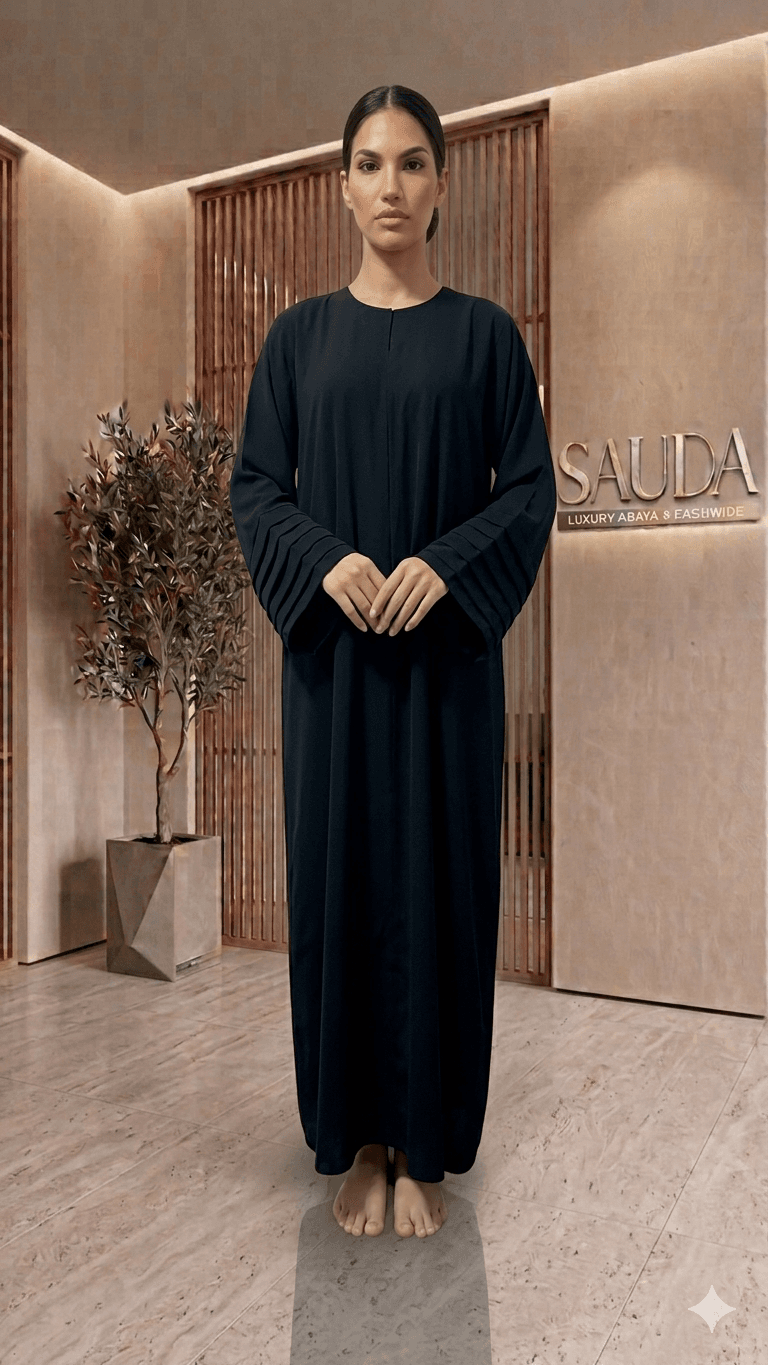 Elegant Pleated-Sleeve Black Abaya - Luxury Abaya Couture